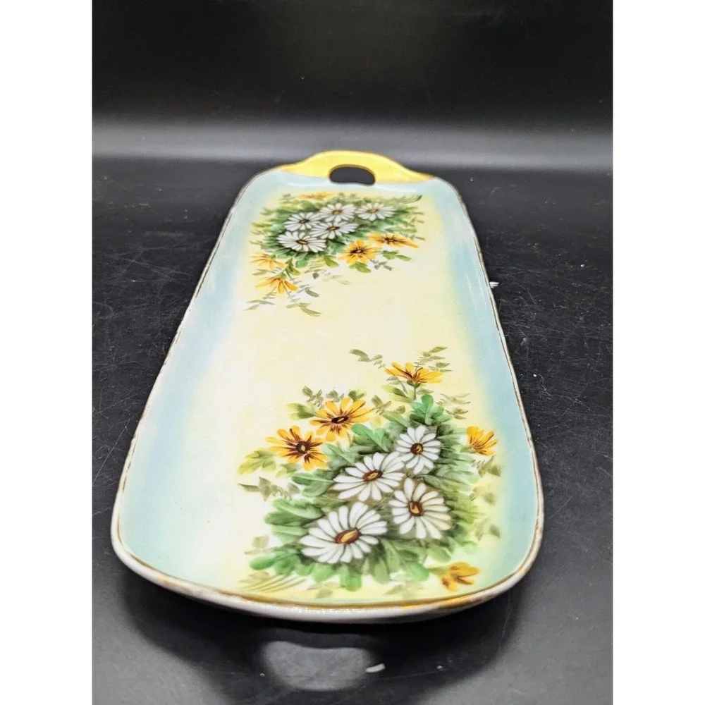 Vintage Porcelain Serving Tray‎ Hand Painted Floral Flower Daisy 17
